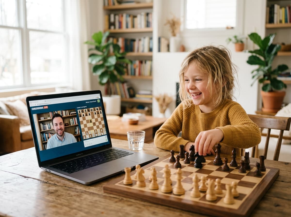 Child learning chess 1-on-1 online with an instructor