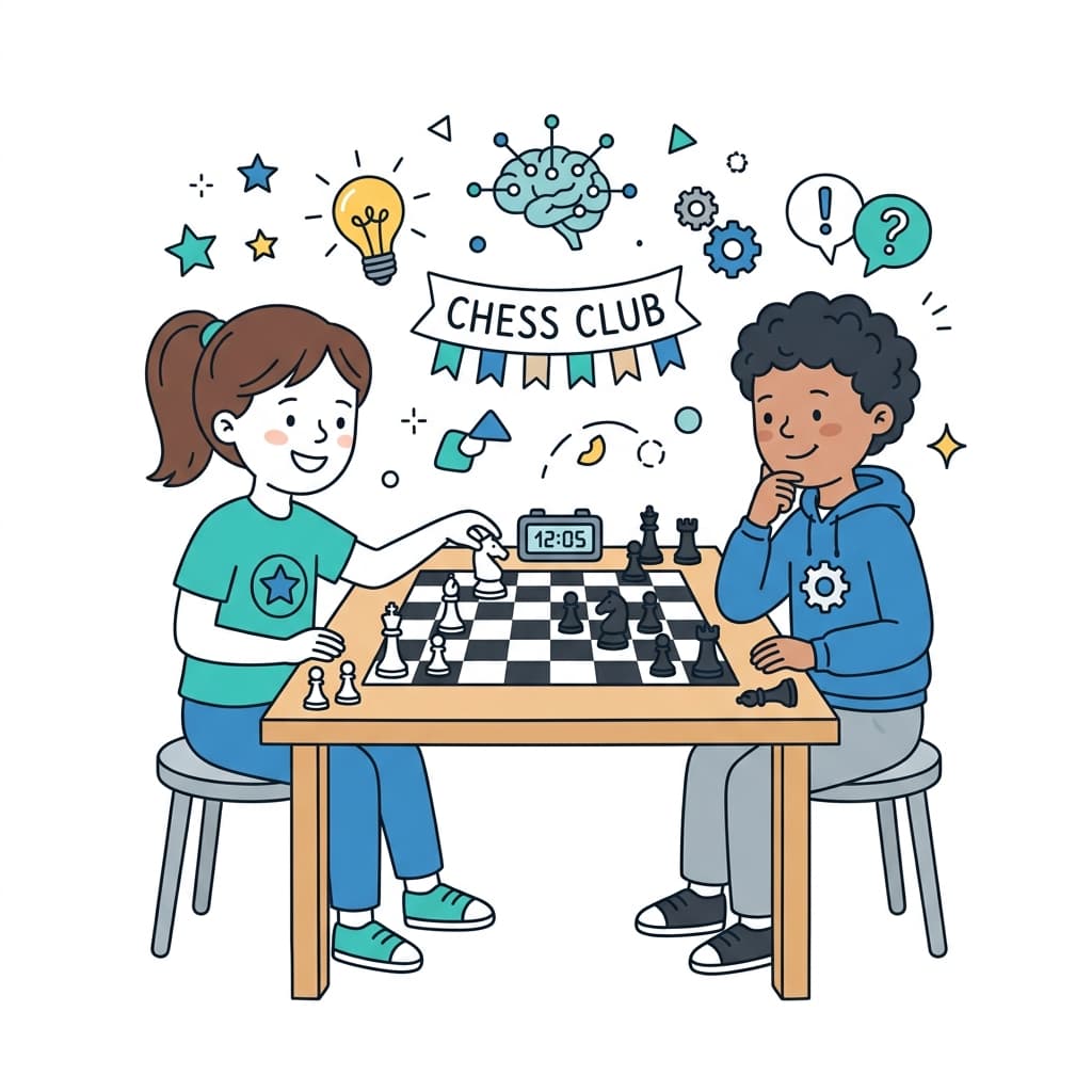 Kids playing chess doodle